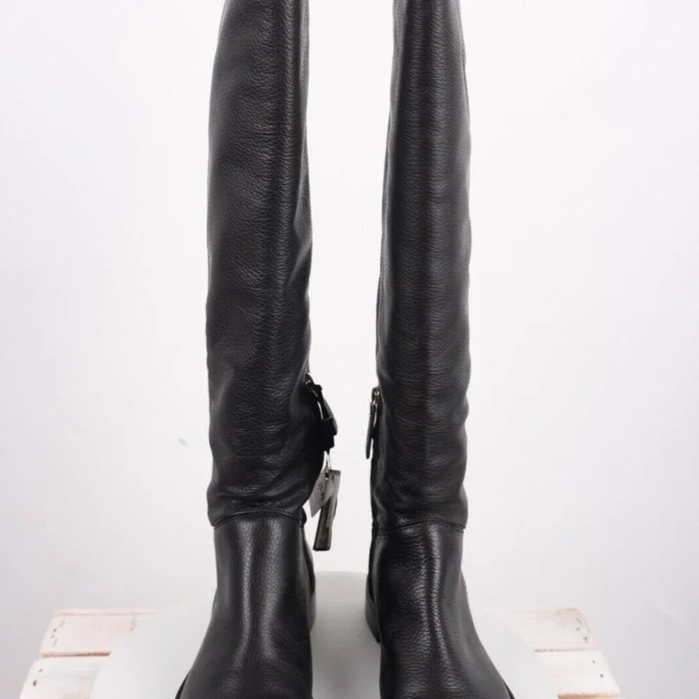 Massimo Dutti Khaite The Row ZARA Riding Boots Flat Black Knee High Leather NWT - Picture 3 of 8